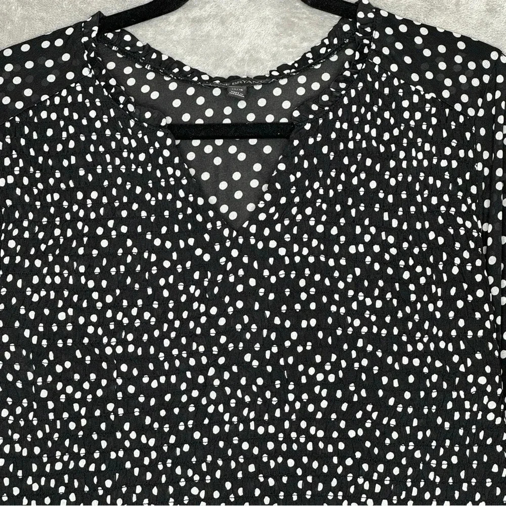 Lane Bryant 14 16 XL Shirt Top Black White Polka Dot Peasant Long Sleeve V Neck - Picture 3 of 8